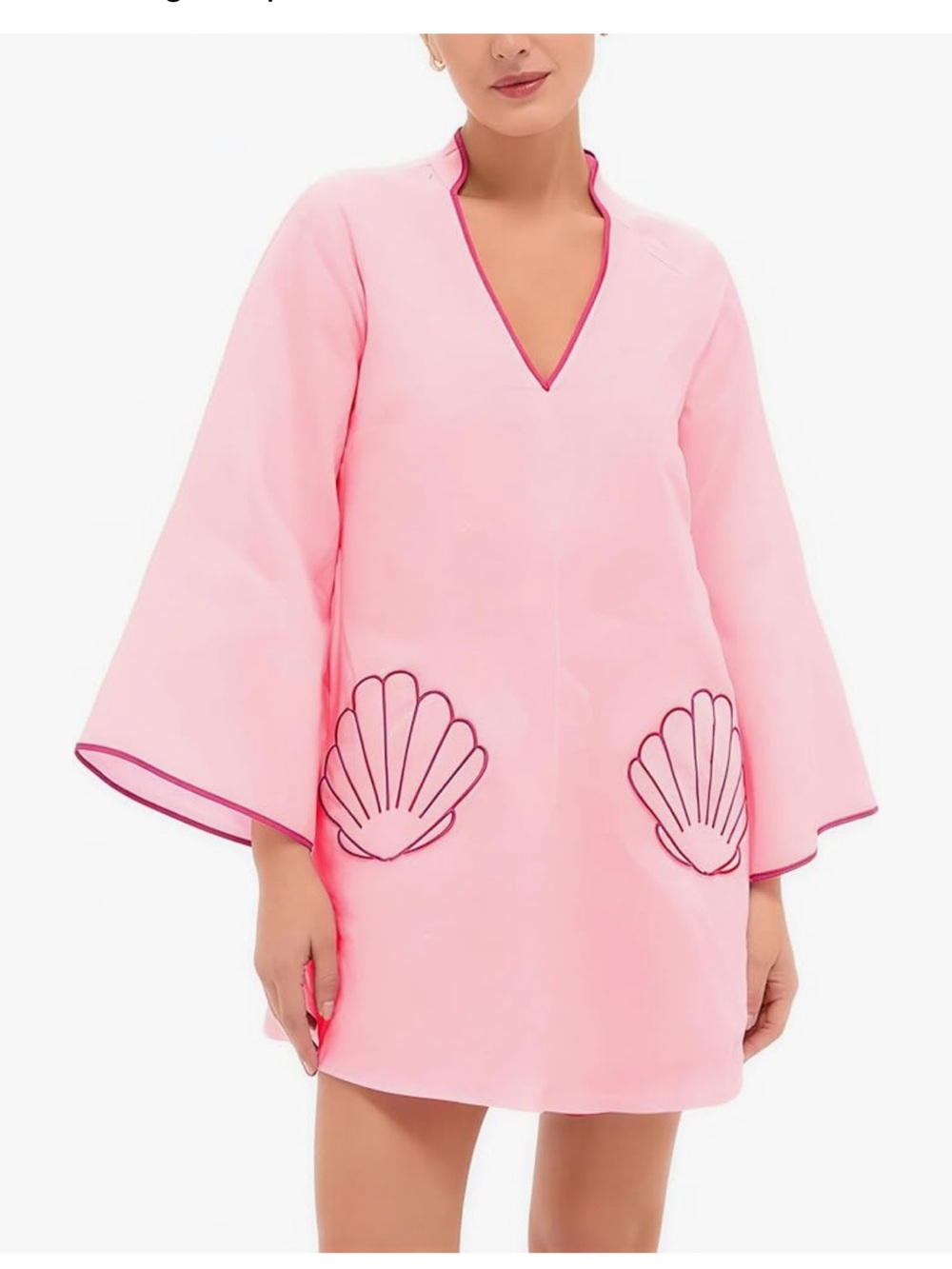 Pink Shell-Appliqué V-Neck mini Dress or Swim Coverup